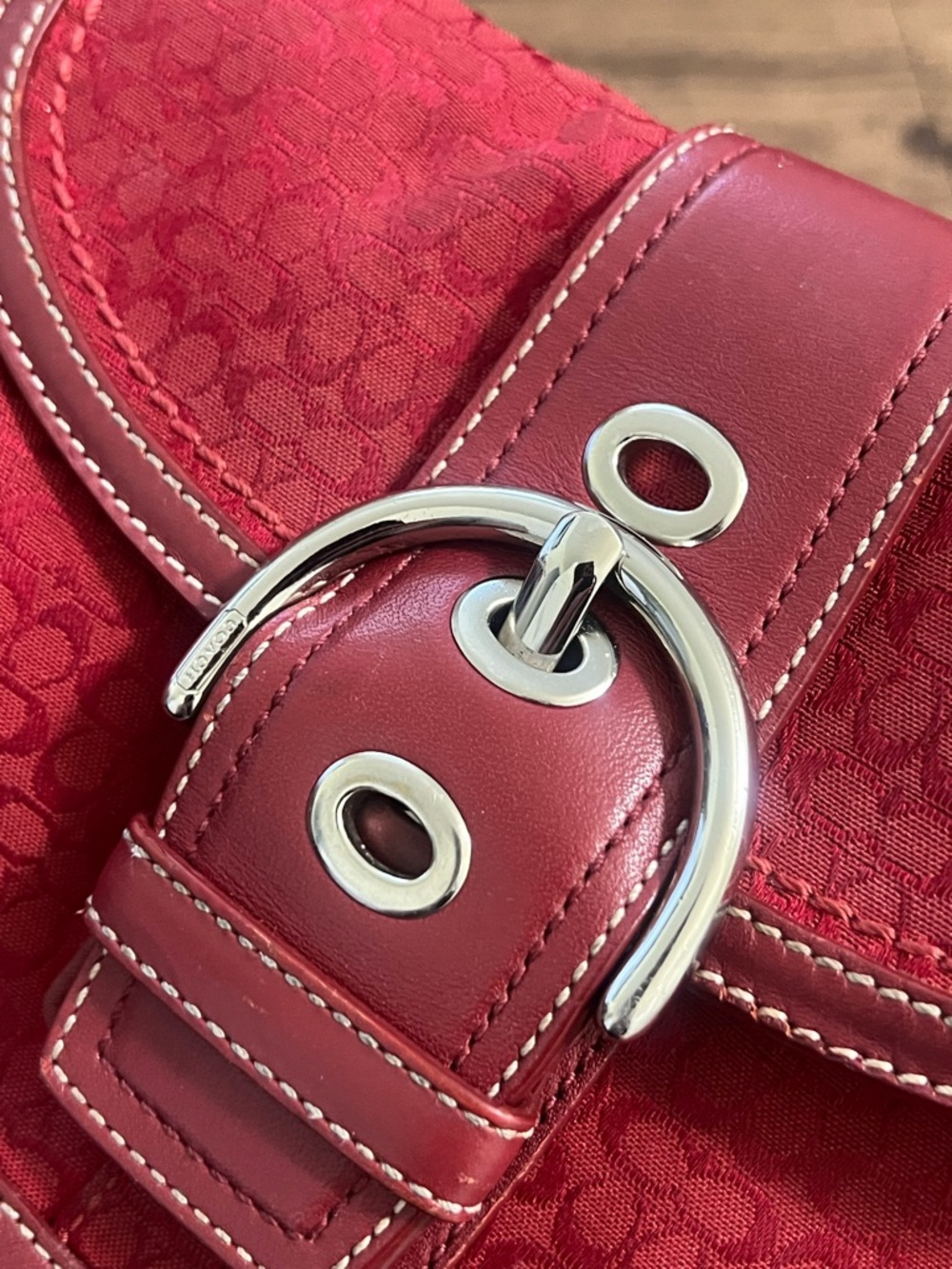 Coach SoHo Red Signature Canvas & Leather Shoulder Bag with Buckle Accent - Picture 3 of 16
